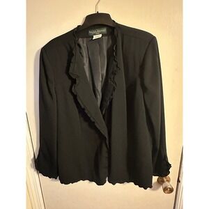 Harve Benard by Benard Holtzman Blazer Womens Black Ruffle Blazer Vintage 18W